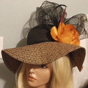 Elegant Black and Brown Hat with Orange Accent